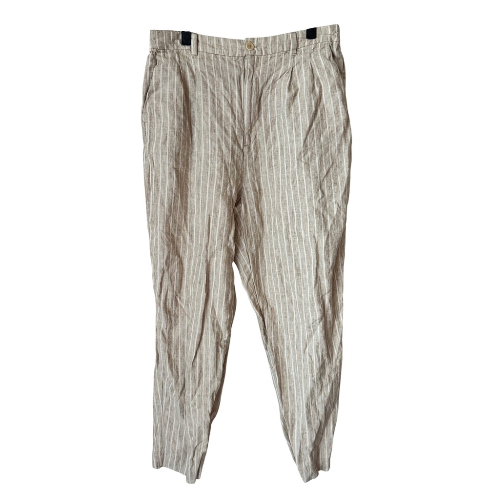 Madewell 100% Linen Striped Pull-On Tapered Pants Tan White 12T CKP471717754